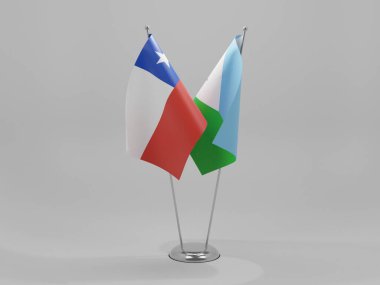 Cibuti - Şili İşbirliği Bayrakları, Beyaz Arkaplan - 3D Render