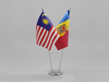 Moldova - Malezya İşbirliği Bayrakları, Beyaz Arkaplan - 3D Render