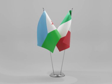 İtalya - Cibuti İşbirliği Bayrakları, Beyaz Arkaplan - 3D Render