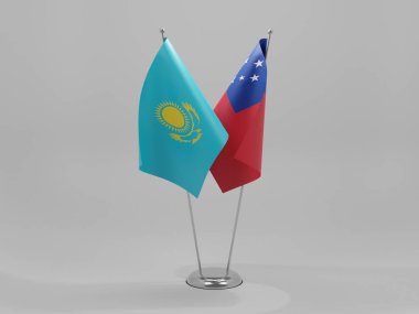 Samoa - Kazakistan İşbirliği Bayrakları, Beyaz Arkaplan - 3D Render