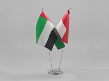 Macaristan - Birleşik Arap Emirlikleri İşbirliği Bayrakları, Beyaz Arkaplan - 3D Render