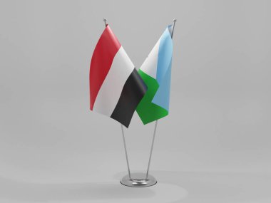 Cibuti - Yemen İşbirliği Bayrakları, Beyaz Arkaplan - 3D Yapılandırma