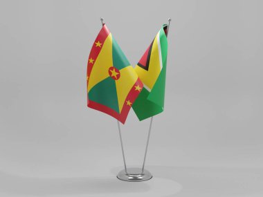 Guyana - Grenada İşbirliği Bayrakları, Beyaz Arkaplan - 3B Renk