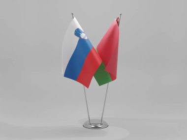 Belarus - Slovenya İşbirliği Bayrakları, Beyaz Arkaplan - 3D Render