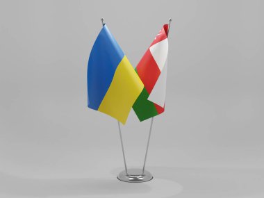 Umman - Ukrayna İşbirliği Bayrakları, Beyaz Arkaplan - 3D Render