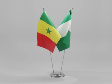 Nijerya - Senegal İşbirliği Bayrakları, Beyaz Arkaplan - 3D Render