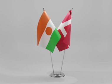 Danimarka - Nijer İşbirliği Bayrakları, Beyaz Arkaplan - 3D Render