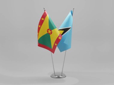 Saint Lucia - Grenada İşbirliği Bayrakları, Beyaz Arkaplan - 3D Renklendirme