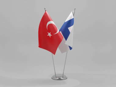 Finlandiya - Türkiye İşbirliği Bayrakları, Beyaz Arkaplan - 3D Hazırlama