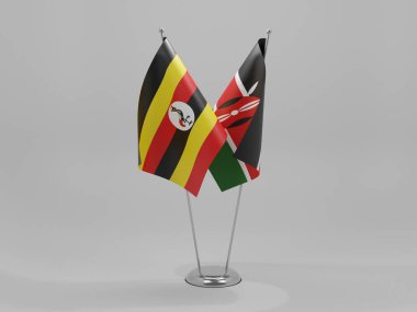 Kenya - Uganda İşbirliği Bayrakları, Beyaz Arkaplan - 3D Render