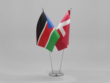 Danimarka - Güney Sudan İşbirliği Bayrakları, Beyaz Arkaplan - 3D Render