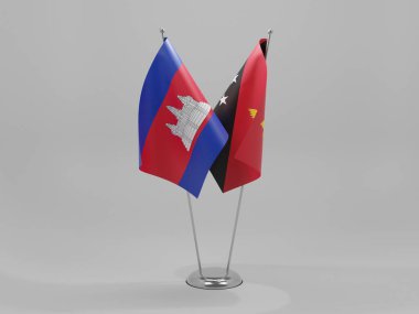 Papua Yeni Gine - Kamboçya İşbirliği Bayrakları, Beyaz Arkaplan - 3D Render