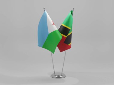 Saint Kitts ve Nevis - Cibuti İşbirliği Bayrakları, Beyaz Arkaplan - 3D Render