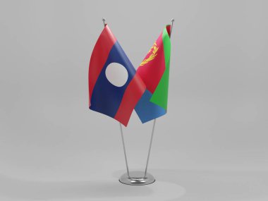 Eritre - Laos İşbirliği Bayrakları, Beyaz Arkaplan - 3D Render