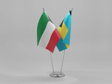 Bahamalar - Kuveyt İşbirliği Bayrakları, Beyaz Arkaplan - 3D Render