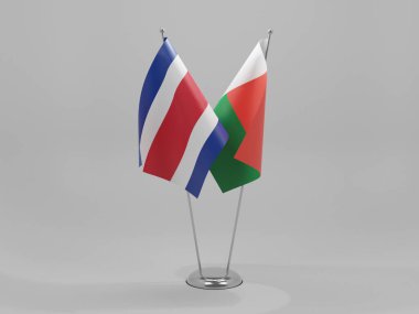 Madagaskar - Kosta Rika İşbirliği Bayrakları, Beyaz Arkaplan - 3D Render