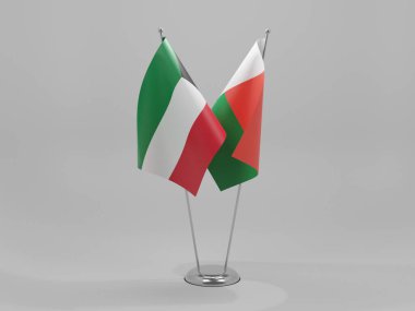 Madagaskar - Kuveyt İşbirliği Bayrakları, Beyaz Arkaplan - 3D Render