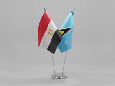 Saint Lucia - Mısır İşbirliği Bayrakları, Beyaz Arkaplan - 3D Render