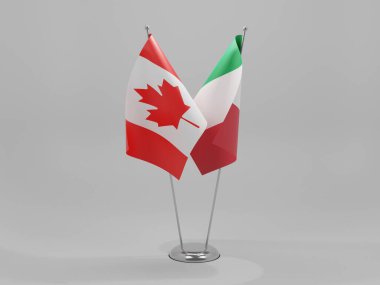 İtalya - Kanada İşbirliği Bayrakları, Beyaz Arkaplan - 3D Render