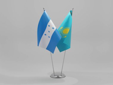 Kazakistan - Honduras İşbirliği Bayrakları, Beyaz Arkaplan - 3D Render