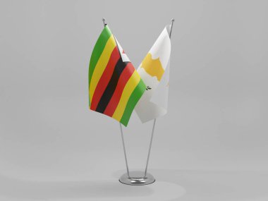 Kıbrıs - Zimbabve İşbirliği Bayrakları, Beyaz Arkaplan - 3D Render