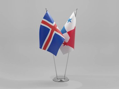 Panama - İzlanda İşbirliği Bayrakları, Beyaz Arkaplan - 3D Render