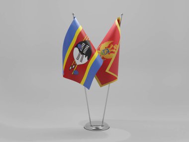 Karadağ - Svaziland İşbirliği Bayrakları, Beyaz Arkaplan - 3D Hazırlama