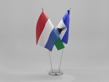 Lesotho - Hollanda İşbirliği Bayrakları, Beyaz Arkaplan - 3D Render