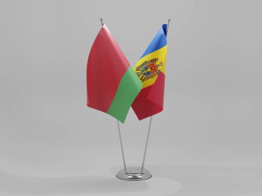 Moldova - Belarus İşbirliği Bayrakları, Beyaz Arkaplan - 3D Render