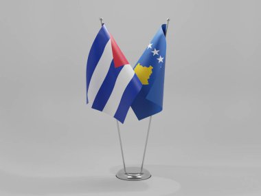 Kosova - Küba İşbirliği Bayrakları, Beyaz Arkaplan - 3D Hazırlama