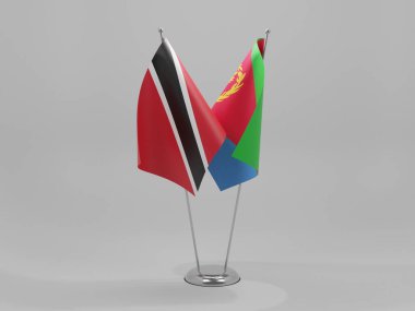 Eritre - Trinidad ve Tobago İşbirliği Bayrakları, Beyaz Arkaplan - 3D Render