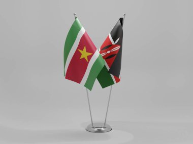 Kenya - Surinam Cooperation Flags, Beyaz Arkaplan - 3D Render