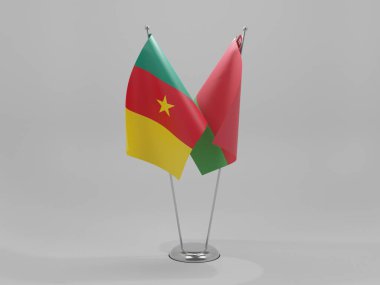 Belarus - Kamerun İşbirliği Bayrakları, Beyaz Arkaplan - 3D Render