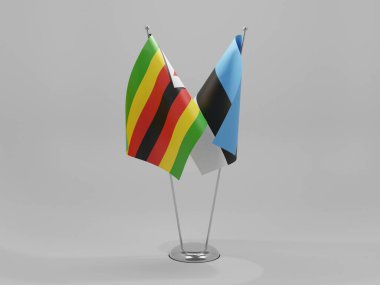 Estonya - Zimbabwe İşbirliği Bayrakları, Beyaz Arkaplan - 3D Render