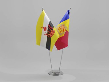 Andorra - Brunei İşbirliği Bayrakları, Beyaz Arkaplan - 3D Render