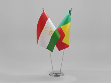 Benin - Tacikistan İşbirliği Bayrakları, Beyaz Arkaplan - 3D Render