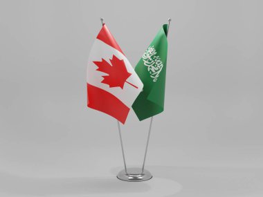 Suudi Arabistan - Kanada İşbirliği Bayrakları, Beyaz Arkaplan - 3D Render