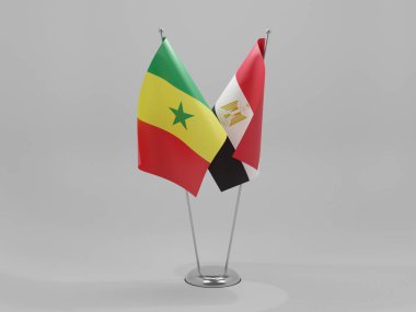Mısır - Senegal İşbirliği Bayrakları, Beyaz Arkaplan - 3D Render