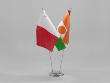 Nijer - Malta İşbirliği Bayrakları, Beyaz Arkaplan - 3D Render