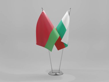 Bulgaristan - Belarus İşbirliği Bayrakları, Beyaz Arkaplan - 3D Render