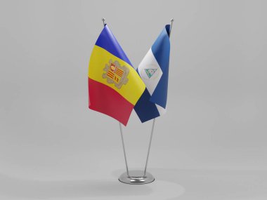 Nikaragua - Andorra İşbirliği Bayrakları, Beyaz Arkaplan - 3D Render