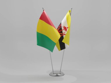 Brunei - Gine İşbirliği Bayrakları, Beyaz Arkaplan - 3D Render