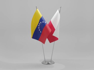 Polonya - Venezuela İşbirliği Bayrakları, Beyaz Arkaplan - 3D Render