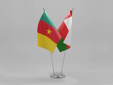 Umman - Kamerun İşbirliği Bayrakları, Beyaz Arkaplan - 3D Render