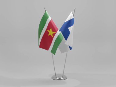 Finlandiya - Surinam İşbirliği Bayrakları, Beyaz Arkaplan - 3D Render