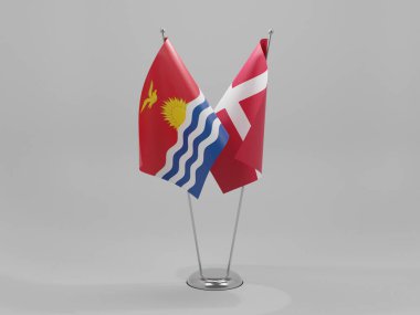 Danimarka - Kiribati İşbirliği Bayrakları, Beyaz Arkaplan - 3B Render