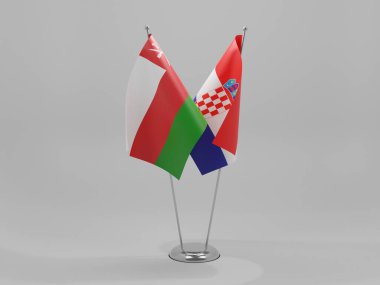 Hırvatistan - Umman İşbirliği Bayrakları, Beyaz Arkaplan - 3D Hazırlama