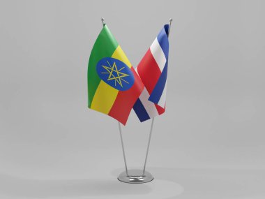 Kosta Rika - Etiyopya İşbirliği Bayrakları, Beyaz Arkaplan - 3D Render