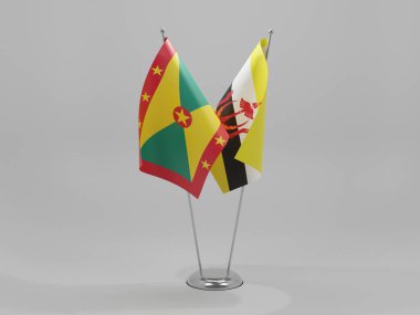 Brunei - Grenada İşbirliği Bayrakları, Beyaz Arkaplan - 3D Renklendirme