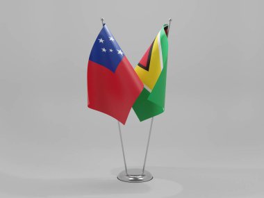 Guyana - Samoa İşbirliği Bayrakları, Beyaz Arkaplan - 3D Render